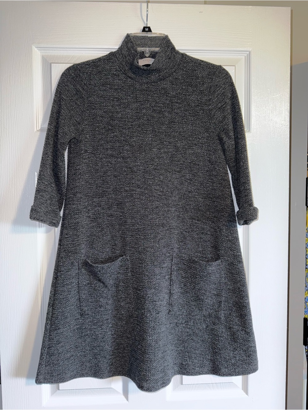 Everly Charcoal Gray Knit Turtleneck Pocket Dress